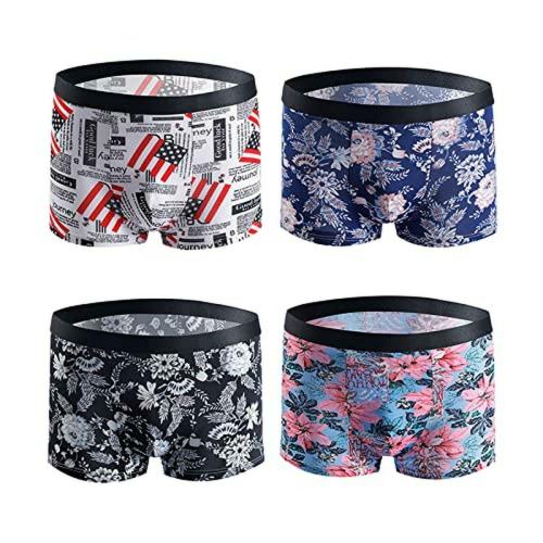 Asjar Men, Boys Multicolor Silk pack of 4 Boxers, Large