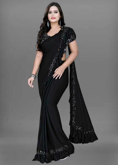 Keltax Store Women Black Solid Lycra Blend Saree