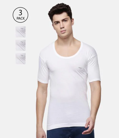 Dollar Bigboss Men's White Pack of 3 Solid Fine RNS Vest