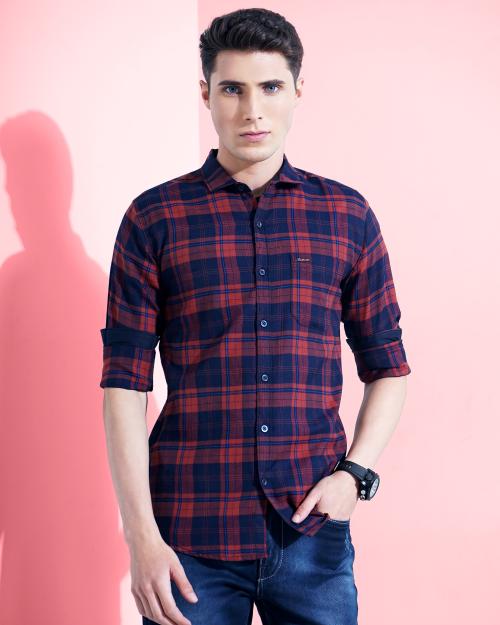 CAMISA Men's Cotton Blend Checks Shirt