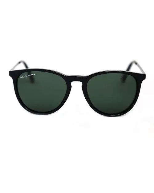 Retro Round Sunglasses for Men and Women, Unisex Polarized 100% UV Protected Sunglasses, Goggles, Medium Size, Black Frame with Green Lens by Micelo Martin, Gifts for Men, Women, Birthday