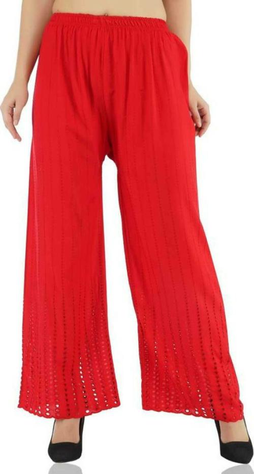 DEEPRA CREATION City Fashion Women Red Solid Viscose Casual Regular Fit Palazzo