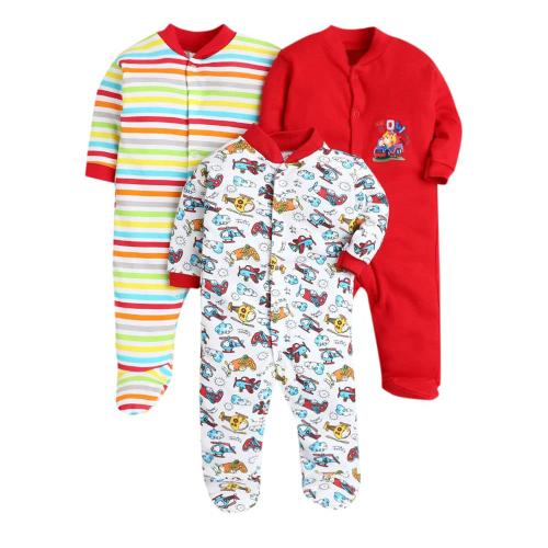 EIO 100% Cotton Rompers/Sleepsuits/Jumpsuit /Night Suits for Newborn Baby Boys & Girls Pack of 3 6-9 Months Red