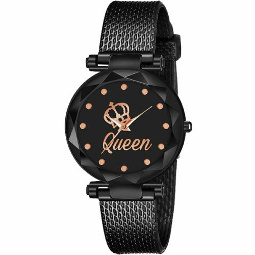 KIARVI GALLERY Analogue New Queen Designer Dial PU Strap Watch for girls and women(Black)