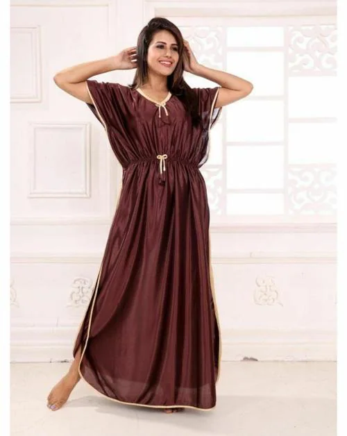 BAILEY SELLS Women Brown Solid Satin Nighty Free Size Free Size