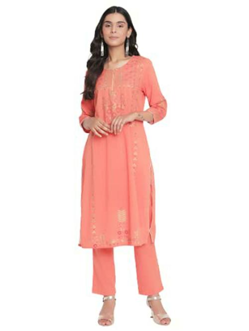 Rama's Store Women peach Rayon Kurta Set
