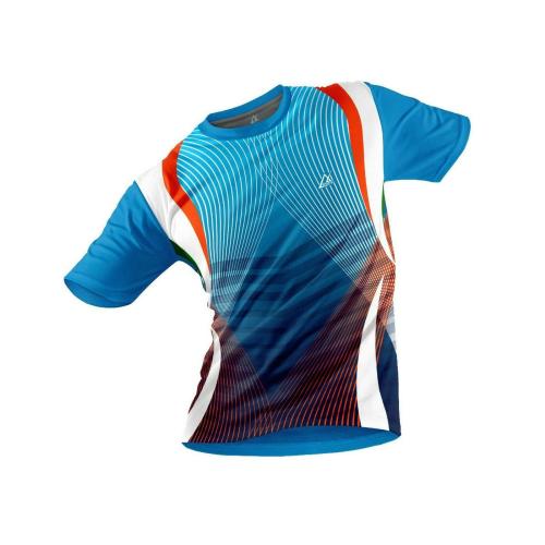 JJ TEES Polyester Half Sleeve Jersey with Round Collar and Digital Print All Over for Men (Color: Blue, Orange and White)