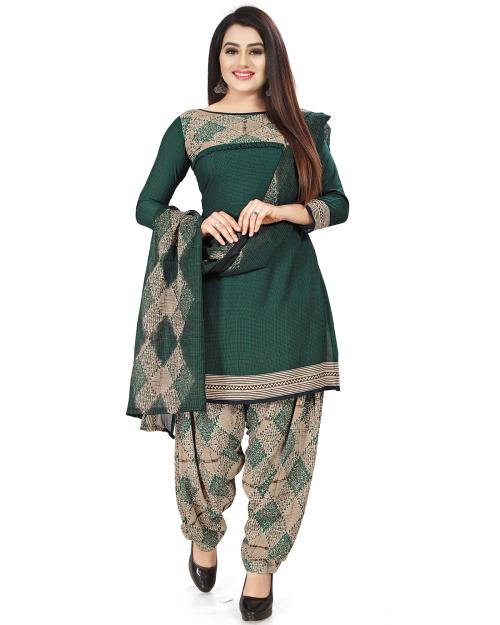 Rajnandini Women's Bottle Green Cotton Printed Unstitched Salwar Suit Material