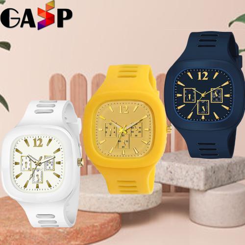 GASP Analog White, Yellow, Blue Dial White Strap Watch For Men And Women (Pack Of 3)