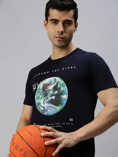 Buy Mens Navy Printed Round Neck T-Shirt Online at Best Prices in India ...
