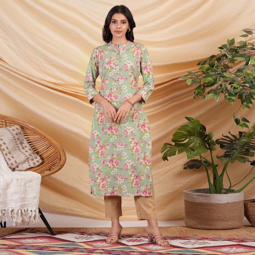 KAMI KUBI Straight fit Flex printed kurta with wooden button on placket.(XXXL)