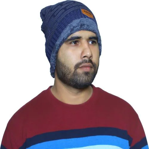 Buy YOUTH ROBE Men Blue and Grey Striped Acrylic Fiber Cap Online at ...