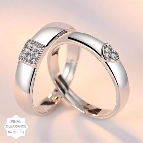 PR PRINTS Adjustable Couple Rings Combo for Lovers Valentine Jewellery Stainless Steel, Brass, Stone, Metal, Copper Cubic Zirconia, Crystal, Diamond Silver, Rhodium Plated Ring Set