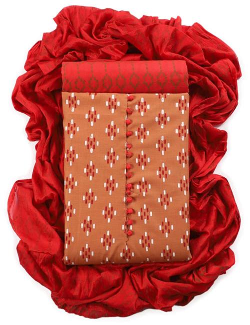 Sun Fashion and Lifestyle Women Mustard Printed Cotton Silk Unstitched Salwar Suit Dress Material with Dupatta