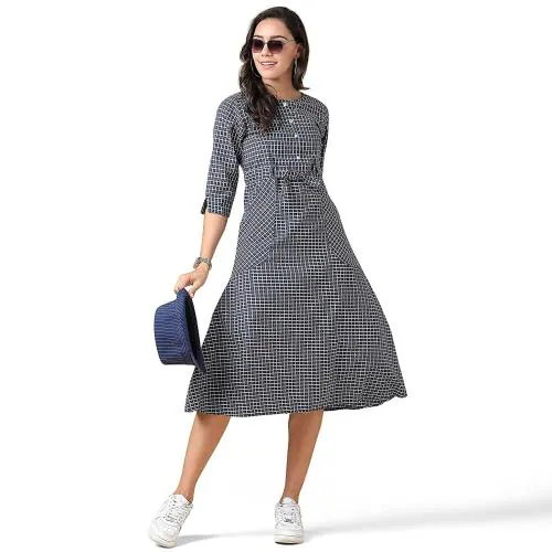 Turritopsis Women Blue, White Cotton Skater Dress (2Xl) JioMart