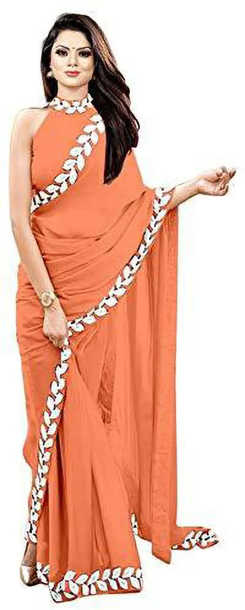 Zaqe Zone Women Orange Embroidered Pure Silk Bollywood Sarees