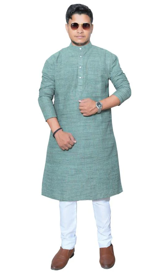 Men Cotton Khadi Green Kurta Pajama Set-L