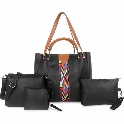 Element Cart Black PU Messenger Bag, 12 L with Sling Bag, Pouch And Wallet (Combo of 4)