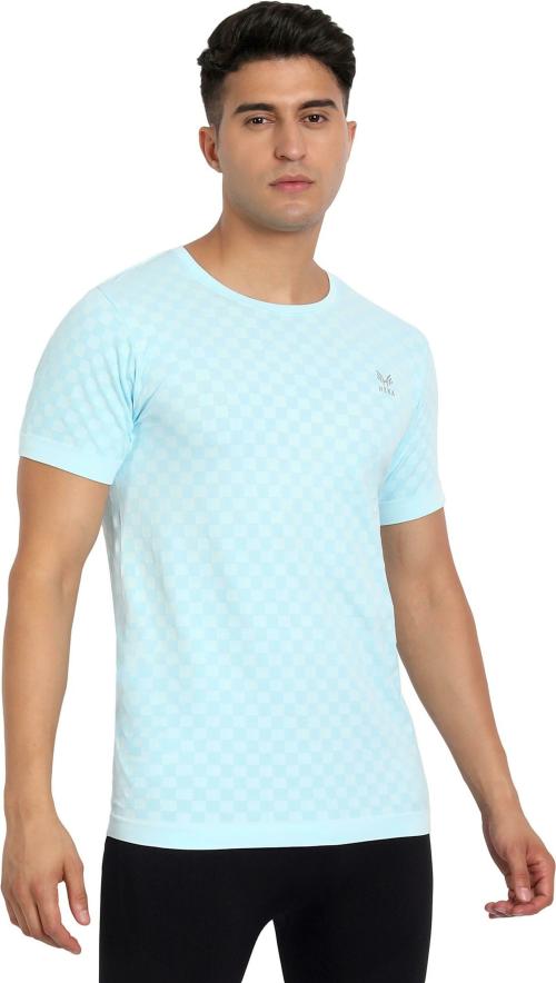 Heka Blue Men Self Design Nylon Blend T-shirt