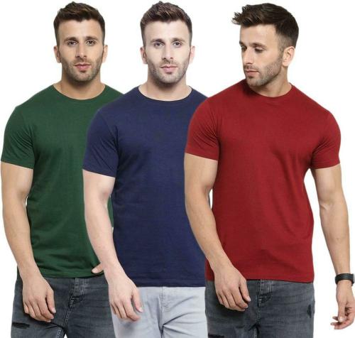 Damngud Men Multicolour Solid Pure Cotton T-Shirt - (Pack of 3)