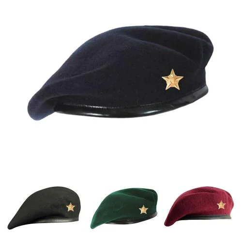 Niozaki Woolen Rajputana Army Style Beret Cap for Men & Women with Star Badge (Blue)