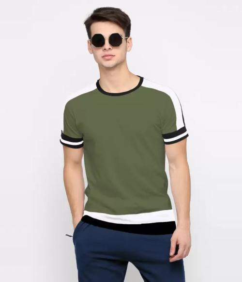 Maniac Self Designed Men's Half Sleeve Raglan Neck Olive Green Cotton Tshirt