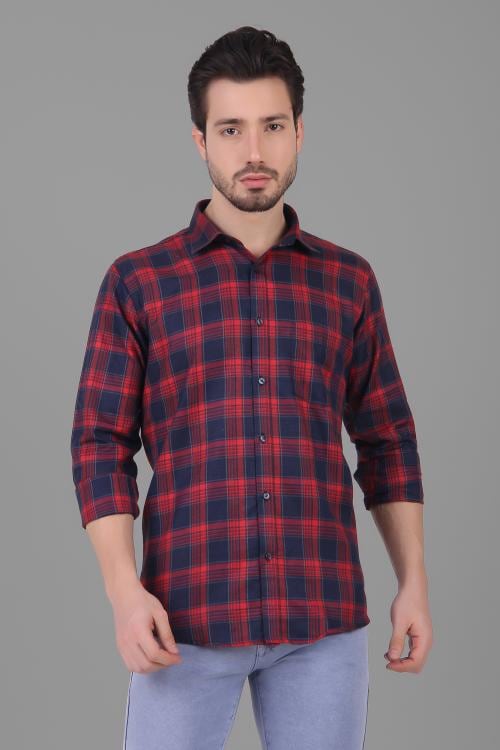 DESIGN UP MEN CASUAL RED CHECK Shirt Available in a variety of solid colors and patterns, including plaids, stripes, and florals size L