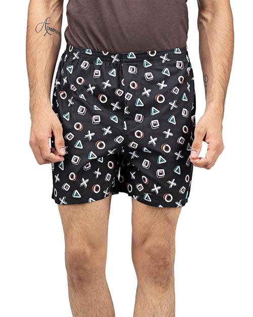 Whats Down Men Black Digitally Printed Pure Cotton Playstation Boxers - S