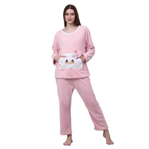 Klotthe Women Pink Cartoon Characters Wool Blend Night Suit