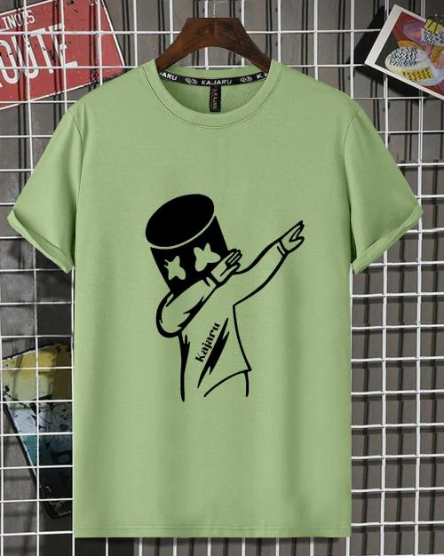 Kajaru Men Green Printed Polyester Round Neck T-Shirt (Xxl)