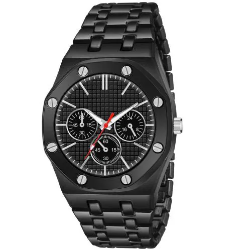 New Luxury Black Round Dail stainless steel belt Professional Look Premium quality Party Wear watch for Men wrist Analog Watch - For Boys & Men