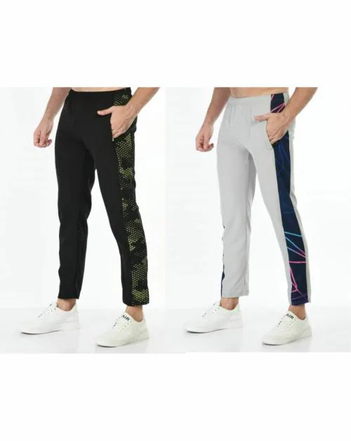 Buttons & Bows Mens Quick Dry Track Pants Combo,Pajama,Lowers with 02 Zip Pocket,Light weight Quick Dry,Athleisure,Sports Fit,Sports Fashion Wear,Gym Clothing,Exercise,Workout Lowers, pyjamas,men Lowers, Dry Fit,02 Piece -Grey, Black (Size-40)