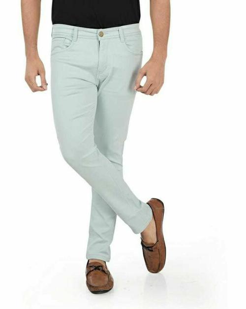 Stylophile Men Light Blue Solid Cotton Lycra Blend Jeans