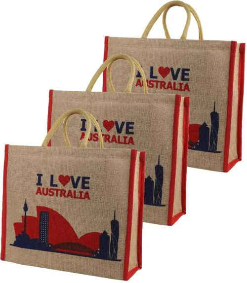 DOUBLE R BAGS Eco-Friendly Jute Bag, Reusable Large Heavy Duty Lunch/Shopping/Grocery Hand Bag with Handle for Men and Women (Pack of 3) Grocery Bag (Brown)