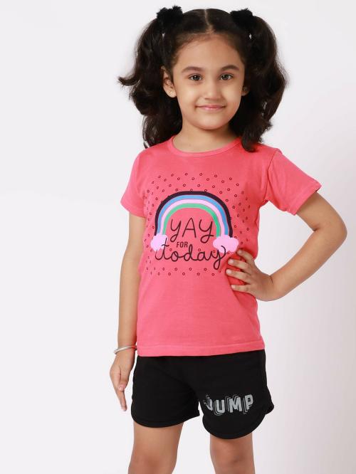 Little Zing Girls Pink Pure Cotton Graphic Print T Shirt | Girls tshirt | Kids Tshirt | Kids Wear | Tshirt for Girls | Baby Clothes | T shirt for Girls | Girl T-shirt