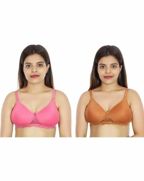 Buy KARMUN Pink and Brown Cotton Blend Lightly Padded Bralette Bra - 34  (Pack of 2) Online at Best Prices in India - JioMart.