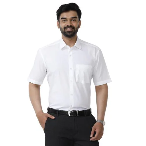 UATHAYAM Cotton Half Sleeve Solid Slim Fit White Trending Formal Shirt for Men (Pack of 1) (44)