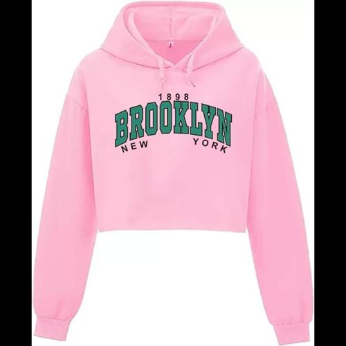 ADAM WHITE Stay Comfy & Trendy with Our Women's Cotton Blend Crop Brooklyn Hoodie- Pink- L
