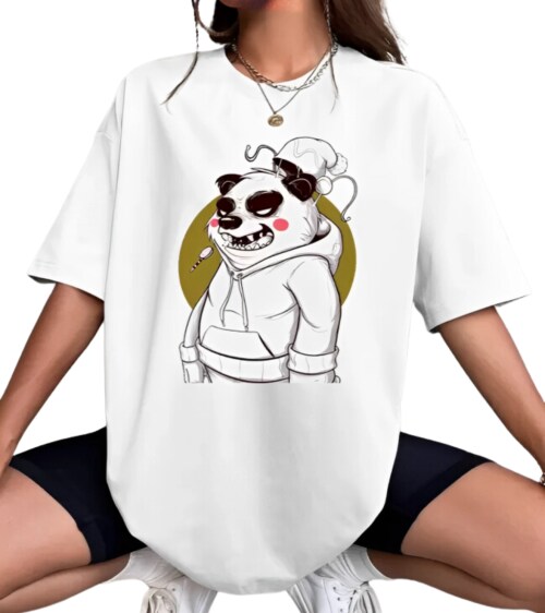 Calm Down Round Neck Printed Oversized WPanda T-shirt For Women- 3/4-WOMEN-WHITE-WPANDA-L