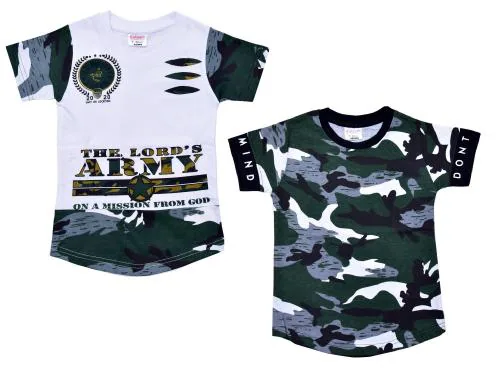 Esteem Kids Army/Military/Camouflage Printed Cotton Boys T shirt (Pack of 2)
