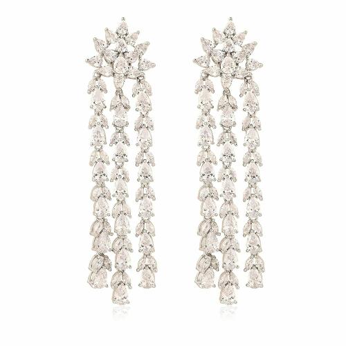 Ratnavali Jewels Rose Gold Plated American Diamond Long Dangle Drop Earring White for Women, Girls