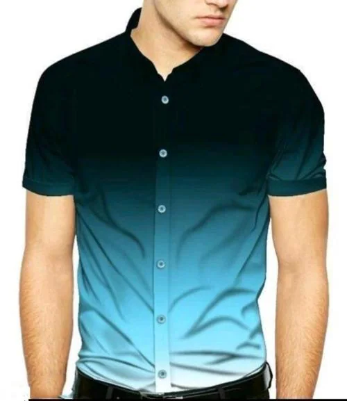 BOUGHT FIRST Regular Fit Shirt for Men's, Stylish Half Sleeves Polly Cotton Shirt for Men's, Casual Formal 3 Colour Dyed Ombre Style Shirt for Men's -(White+Blue+Black Mix, M)