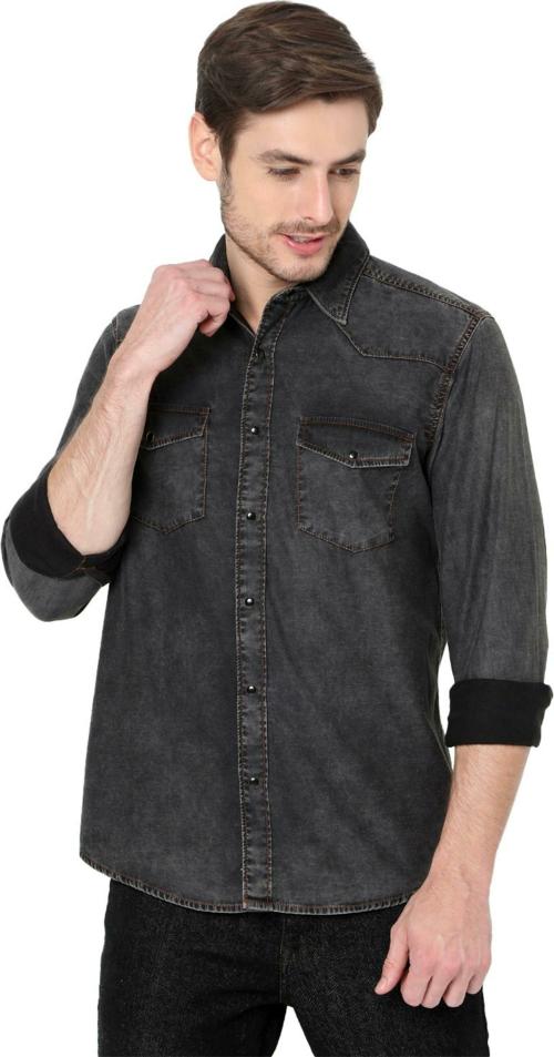 Mufti Charcoal Denim Slim Fit Casual Shirt