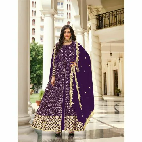 KREATAGHNA COLLECTION Women'sGeorgette 9mm Big Sequin Embroidery With Thread Work Finish ANARKALI Dress Material (Purple)