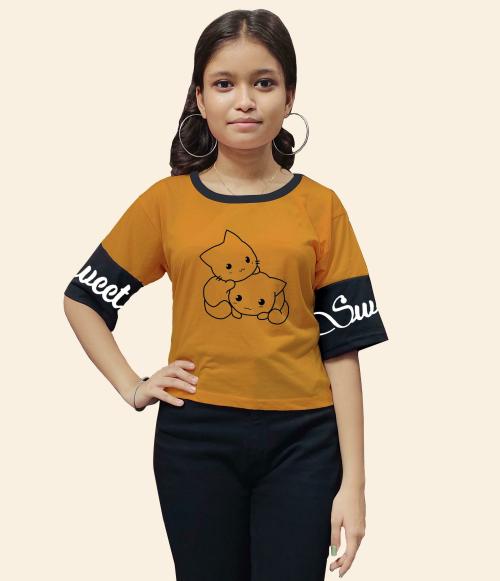 LocavestirGirls Yellow Printed Cotton Blend Top (10-11Y)