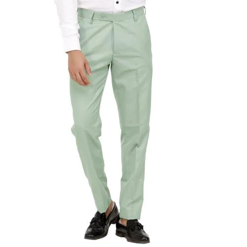 KUNDAN Men's Poly-Viscose Blended Olive Green Formal Trouser