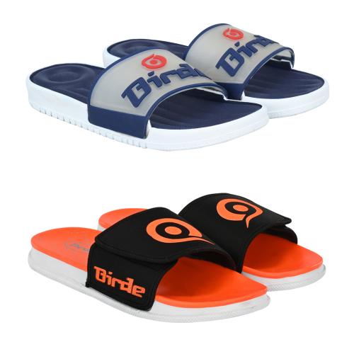 Birde Men's Sliders Combo of 2 (Navy, Orange)