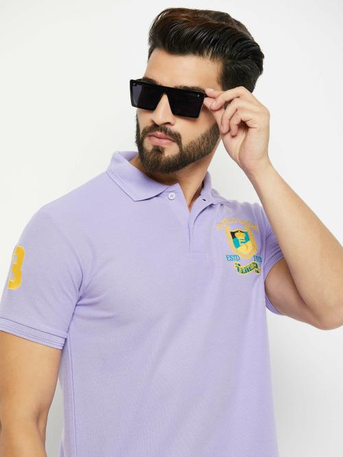 GET GOLF Men Purple Solid Cotton Blend Polo Neck T-Shirt - B-1002-Lavender (Xxl)