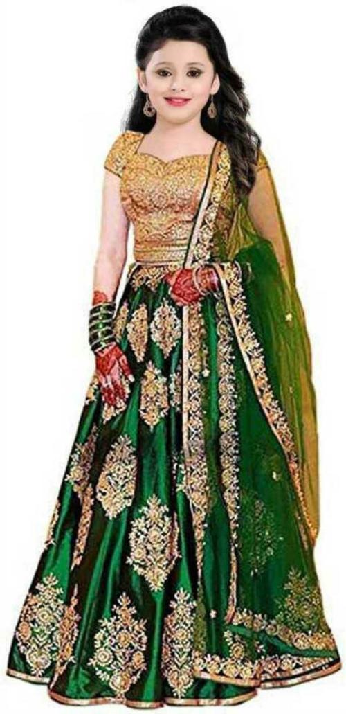 ELQPRI Chidiya Fab Girls Lehenga Choli Party Wear Embroidered, Printed Lehenga, Choli and Dupatta Set (Green, Pack of 1)(5 - 6 Years)