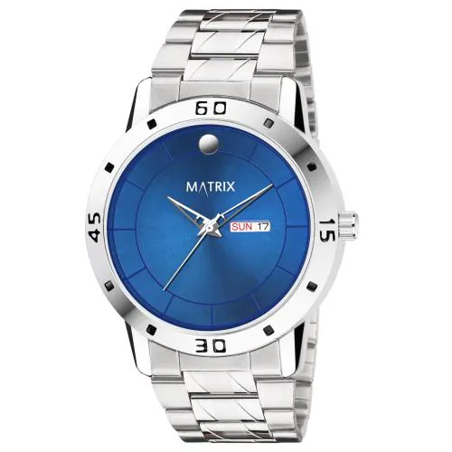 Matrix Timepiece Minimalistic Blue, Black & Teal Dial, Day & Date Functioning, Stainless Steel Strap Analog Watch For Men & Women